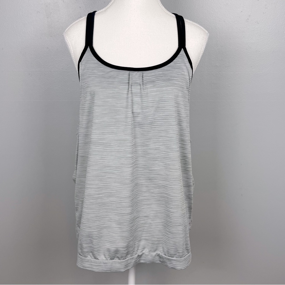 Athleta black gray Energize tank w/builtin bra, size medium tall.